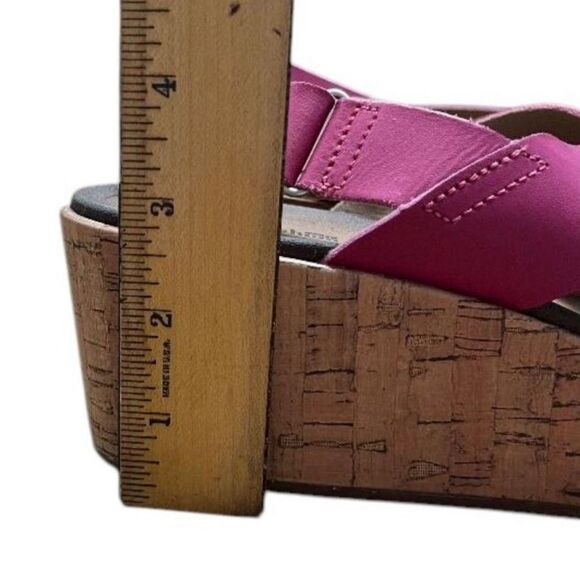 CLARKS Stasha Hale4 Criss Cross Slingback Wedge Shoes in Fuscia Hot Pink Sz 9M - Picture 3 of 7